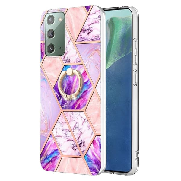 Marble Mønstret Cover med Ring Holder til Samsung Galaxy Note 20 5G - Lyselilla Purple