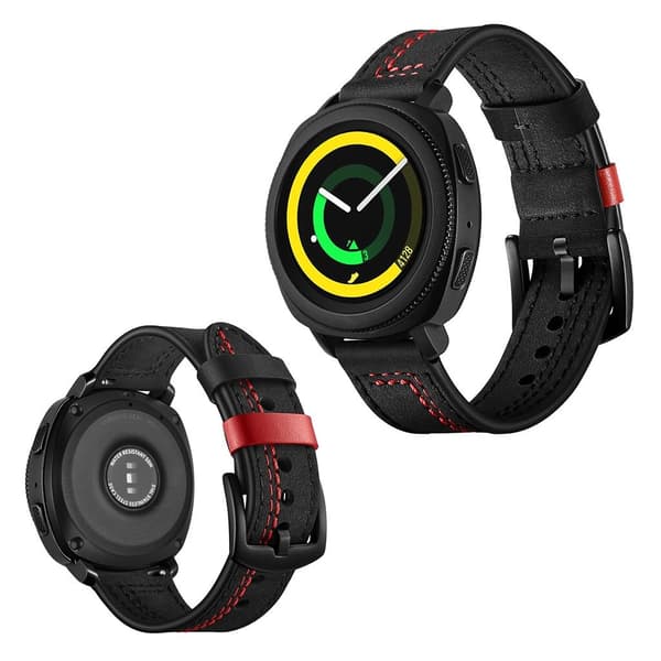 Samsung Gear Sport stitching dekorations ægte læder Urrem - Sort Black