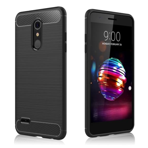 LG K10 (2018) mobiletui i silikone- og plastik med carbonfiber og børstet overfalde - Sort Black