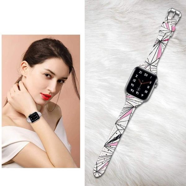 Apple Watch 40mm geometry leather watch strap - White / Pink Vit
