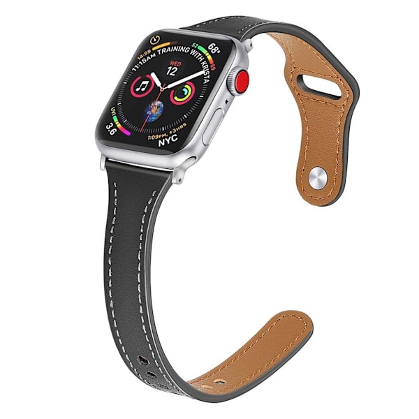 Apple Watch Series 5 44mm ægte læder Urrem - Sort Black