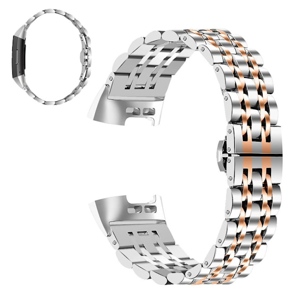 Fitbit Charge 4 / 3 urrem i rustfrit stål - Sølv / Rødguld Silver grey