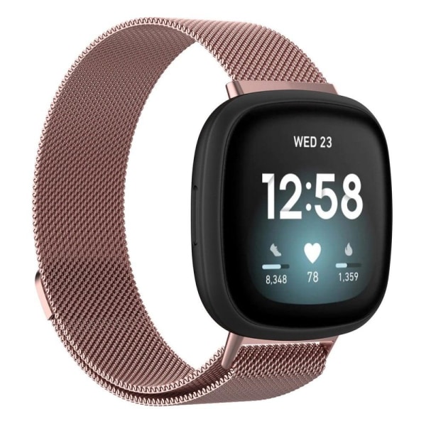 Fitbit Sense 2 / Versa 4 milanese ruostumattomasta teräksestä valmistettu ranneke - Rose Pink Koko: L Pink