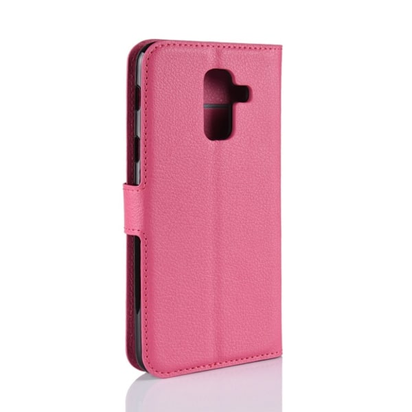 Samsung Galaxy A6 Plus (2018) mobilfodral PU läder skyddande korthållare sedelförvaring stående läge - Rosenröd Rosa