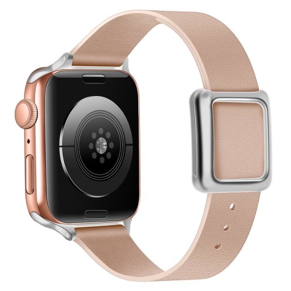 Apple Watch Series 8 (41mm) klockarmband i äkta läder med silverspänne - Sand Rosa Rosa