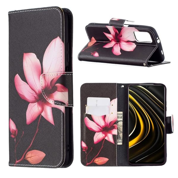 Wonderland Xiaomi Poco M3 Flippetui - Rød Blomster Red