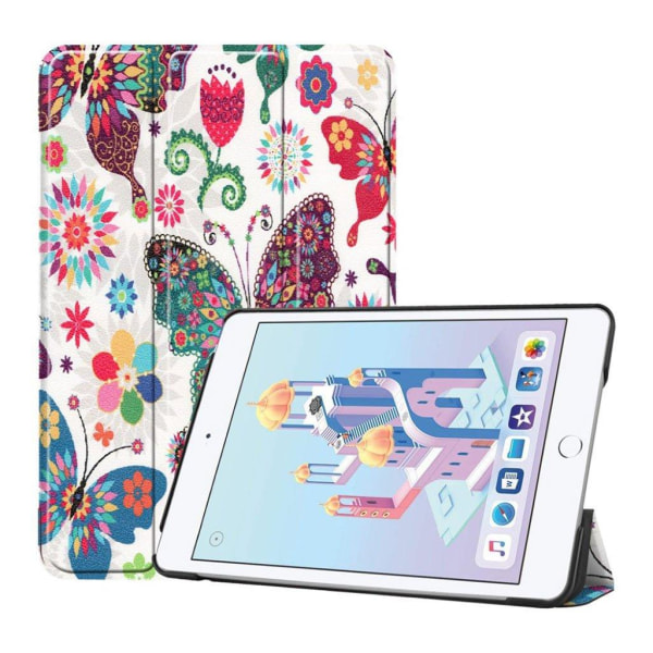 iPad Mini (2019) tre-folds læder etui - Sommerfugle og Blomster Multicolor
