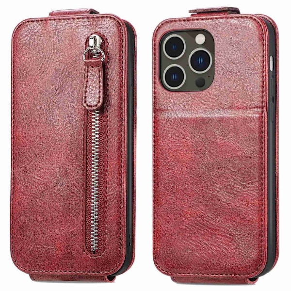 Vertical Flip Phone Suojakotelo With Zipper For iPhone 14 Pro Max - Punainen Red