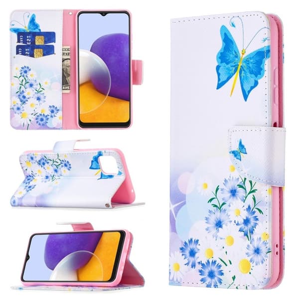 Wonderland Samsung Galaxy A22 5G Flippetui - Sommerfugl og Blomst Multicolor