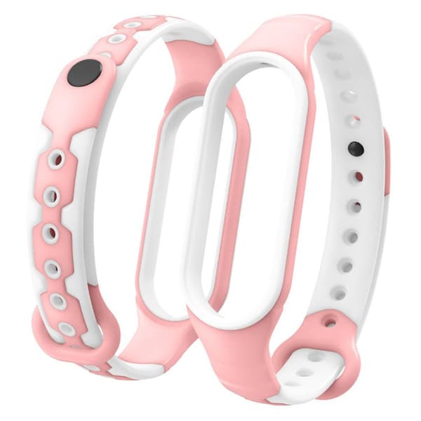 Xiaomi Mi Smart Band 6 tofarget klokkerem i silikon - Rosa / Hvit Multicolor