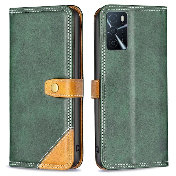 BINFEN tvåfärgat läder Oppo A54s / Oppo A54 / Oppo A16s / Oppo A16 fodral - Grön Grön