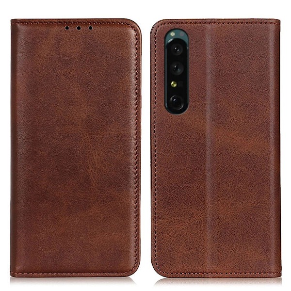 Flip Etui med Pung i Ægte Læder til Sony Xperia 1 V - Kaffe Brown