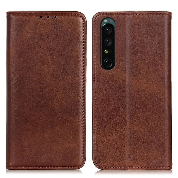 Lompakko-style Aitoa Nahkaa Läppäkotelo For Sony Xperia 1 V - Kahvi Brown