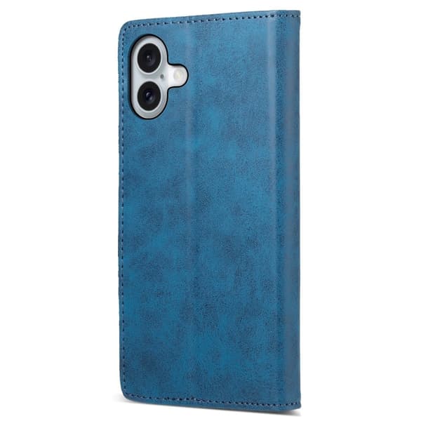 DF-05 iPhone 16 Plus Asia RFID esto Vegaaninahka lompakko puhelimen kansi - Sininen Blue