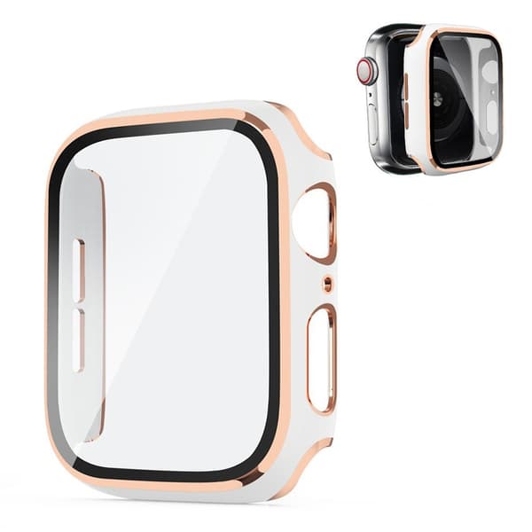 Apple Watch Series 6 / 5 44mm viileä kehys karkaistulla lasilla - Valkoinen / Samppanja White
