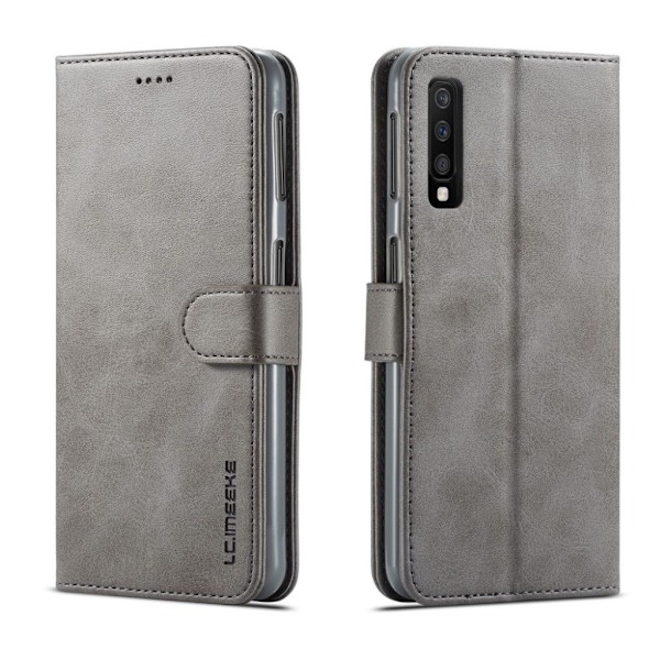 LC.Imeeke läder Samsung Galaxy A7 (2018) fodral - Silver/Grå Silvergrå