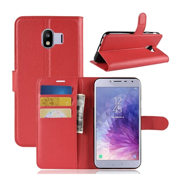 Samsung Galaxy J4 (2018) litchi tekstur læder flip etui - Rød Red