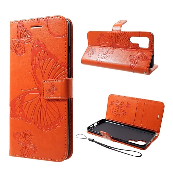 Huawei P30 Pro trykt sommerfugl læder flip etui - Orange Orange