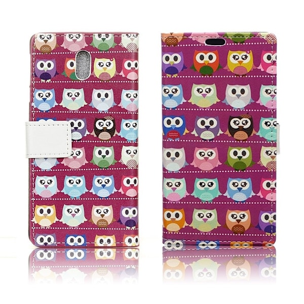 Samsung Galaxy J7 (2017) vintagetyylinen nahkakotelo - Violetin taustan pöllöt Multicolor