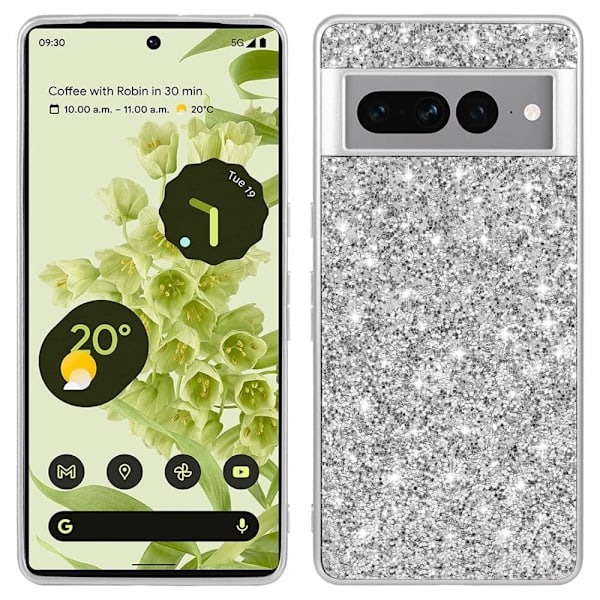 Glitter Google Pixel 7a Etui - Sølv Silver grey