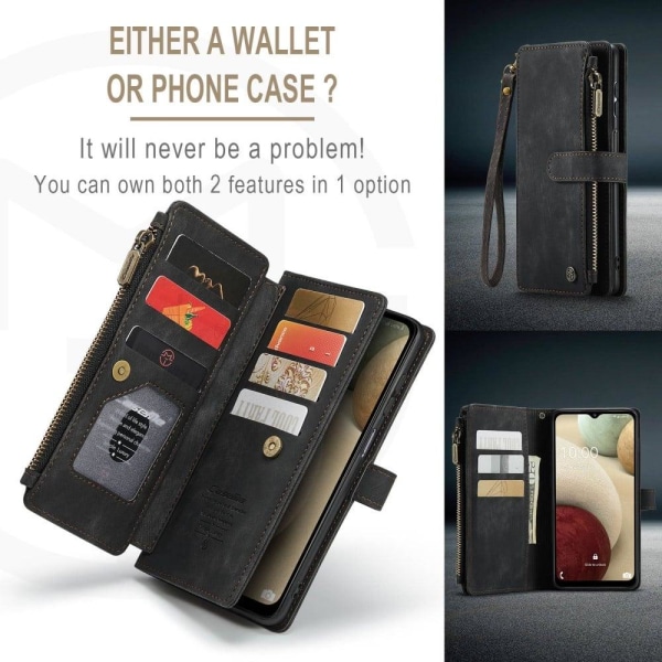 CaseMe zipper-wallet phone case for Samsung Galaxy A12 5G - Blac Black