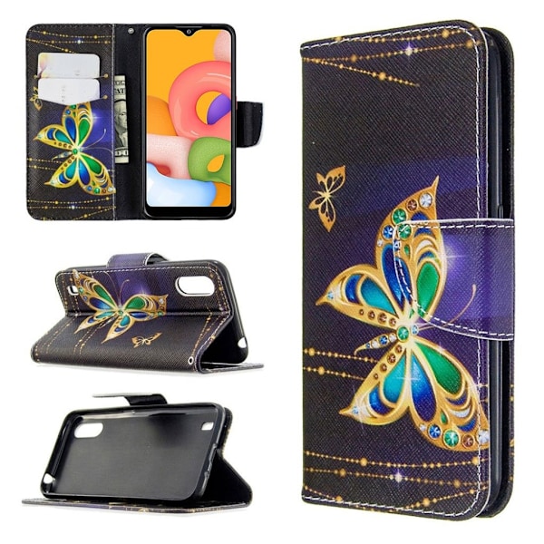 Wonderland Samsung Galaxy A01 flip etui - Guld Sommerfugl Multicolor