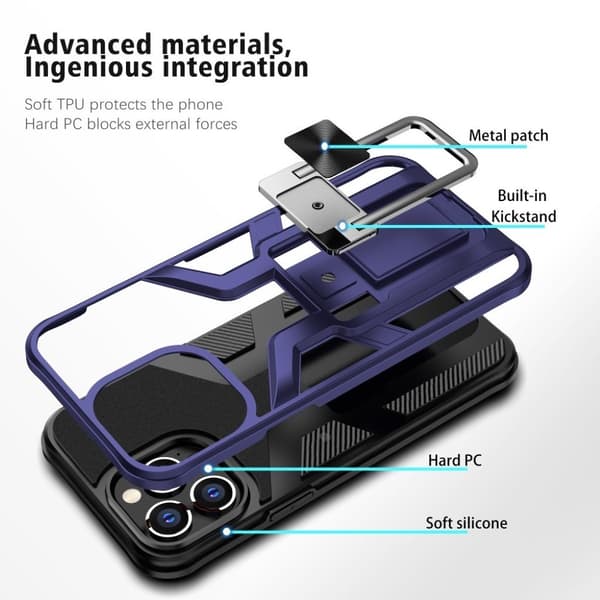 Shockproof Hybrid Suojakuori With Kickstand For iPhone 13 Pro Max - Tummansininen Blue