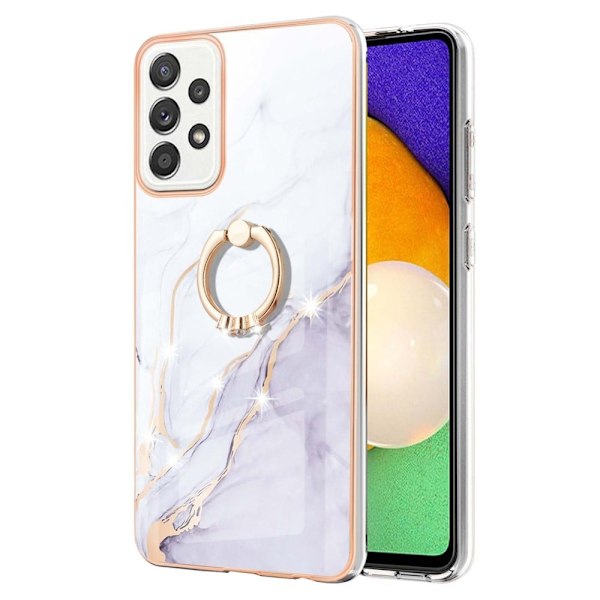 Marble Patterned Suojakuori With Ring Holder For Samsung Galaxy A52s 5G / A52 5g / A52 - Valkoinen Marble Haze White