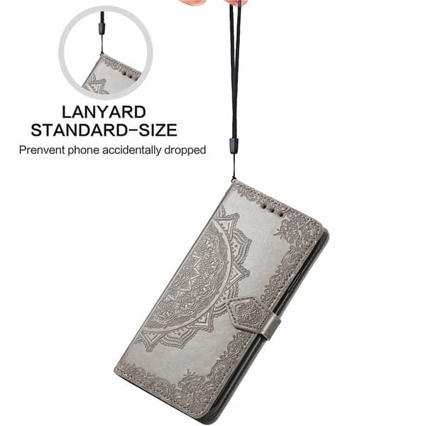 Mandala OnePlus 12 etui i lær - Grå Silver grey