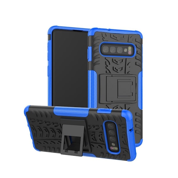 Samsung Galaxy S10 Plus dæk mønster kickstand hybrid etui - Blå Blue