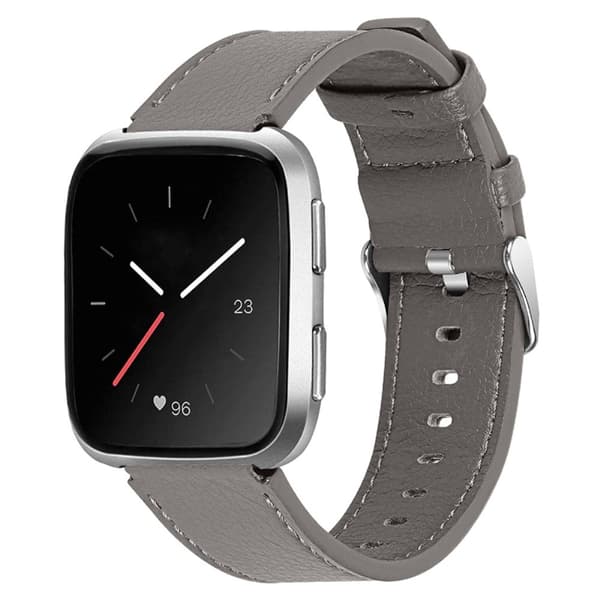 Fitbit Versa 2 / Versa klockarmband i äkta läder - Grå Silvergrå