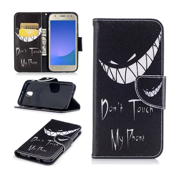 Samsung Galaxy J3 (2017) Læder etui med flot motiv - Surt ansigt Black