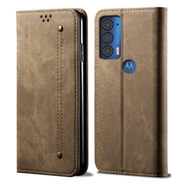 Jeans Motorola Edge (2021) Flip Suojakotelo - Khaki Brown