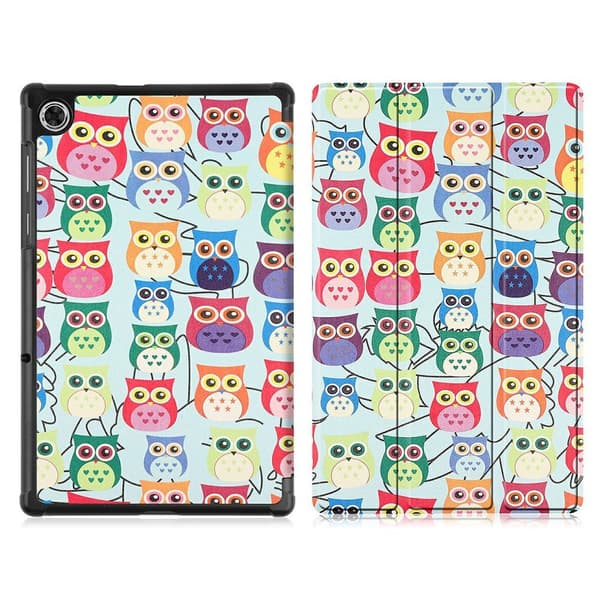Lenovo Tab M10 HD Gen 2 tri-fold mønster læderetui - Søde Ugler Multicolor