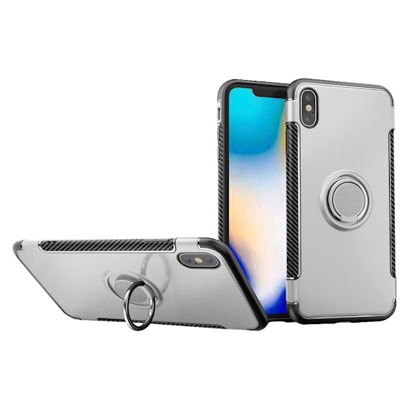 iPhone Xs Max kickstand Bilbon fiber texture combo case - Sølv Multicolor