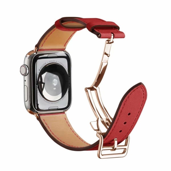 äkta läder rosa guld spänne klockarmband för Apple Watch Series 6 / 5 40mm - röd Röd