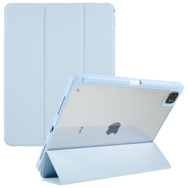 iPad Pro 12.9 (2018) / (2020) / (2021) / (2022) Drop Resistant Tri-fold stander etui Vegansk Læder and Flexible and Acrylic Tablet Slim Case stødsikke Blue