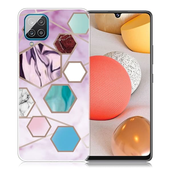 Marble Samsung Galaxy A42 5G Etui - Hexagon Fragments in Purple Multicolor