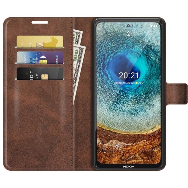 Hållbart konstläder Nokia X10 / Nokia X20 fodral med plånbok - B Brun