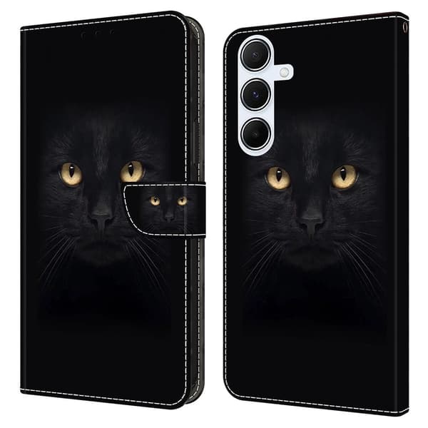 Wonderland Samsung Galaxy A36 / Samsung Galaxy A56 flip etui - Sort Kat Black