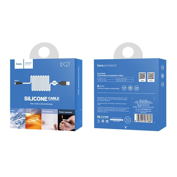 HOCO X21 Micro-ladekabel i silikon - Svart Og Hvit White