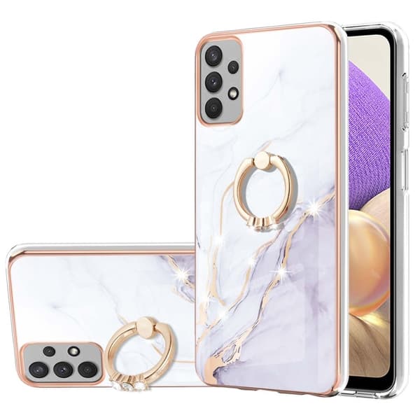 Marble Mønstret Deksel med Ring Holder til Samsung Galaxy M32 5G / A32 5g - Hvit Klinkekule Haze White