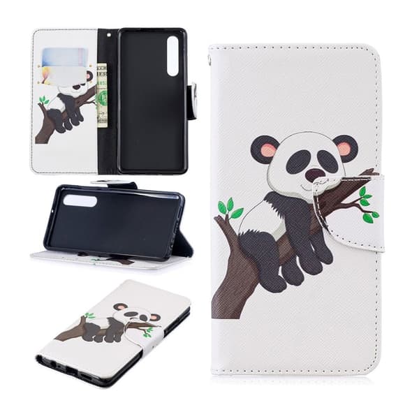 Huawei P30 mønstret læder flip etui - Panda Klatrer Træ Multicolor