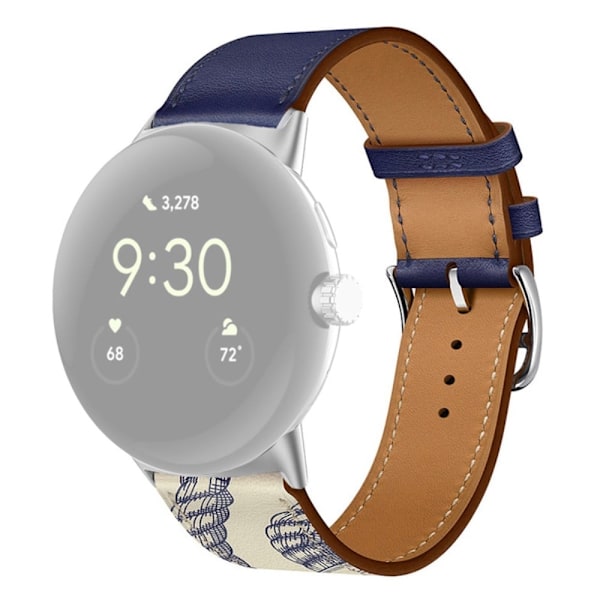 Google Pixel Watch urrem i ægte læder - Mørkeblå / Mudret Grå Silver grey