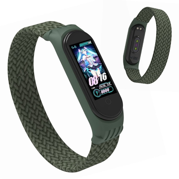 Xiaomi Mi Band 5 / 4 / 3 elastisk nylon-urrem - Mørkegrøn / Størrelse: M Green