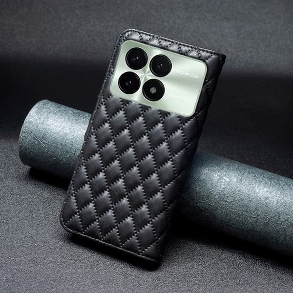 Rhombus mat Xiaomi Redmi K70E flip etui - Sort Black