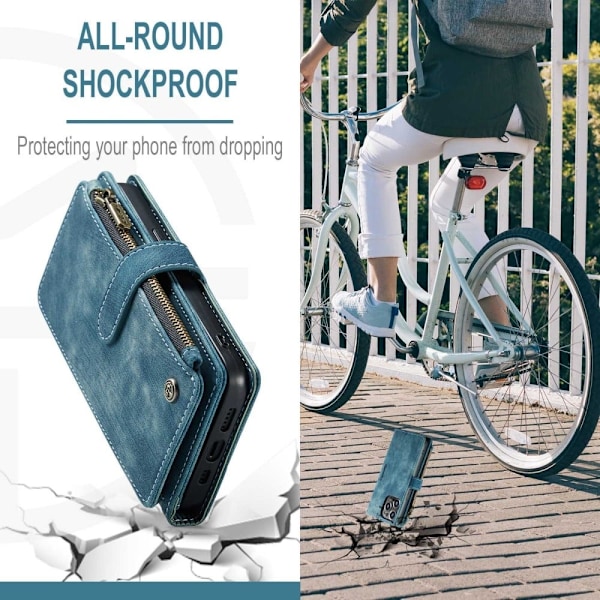 CaseMe iPhone 14 Pro Max etui med lynlås og pung - Blå Blue