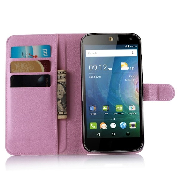 Acer Liquid Z630 beskyttende læder-etui m. kortholder - Pink Pink