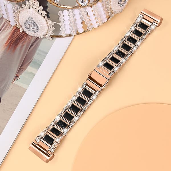 Fitbit Sense / Versa 3 urrem med rhinestone-dekor i resinblok - Rødguld / Sort Pink
