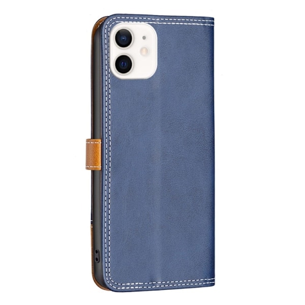 BINFEN kaksivärinen nahkakotelo iPhone 12 Mini - Sininen Blue